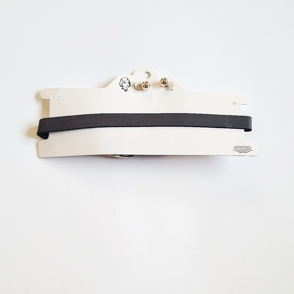 New Faux Leather Black Choker Necklace Set with Earrings Adjustable Goth Chic